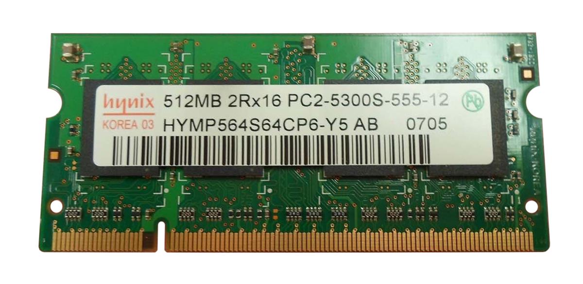 HYMP564S64CP6-Y5 Hynix 512MB PC2-5300 DDR2-667MHz non-ECC Unbuffered CL5 200-Pin SoDimm Dual Rank Memory Module