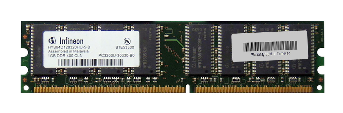 HYS64D128320HU-5-B Infineon 1GB PC3200 DDR-400MHz non-ECC Unbuffered CL3 184-Pin DIMM Dual Rank Memory Module