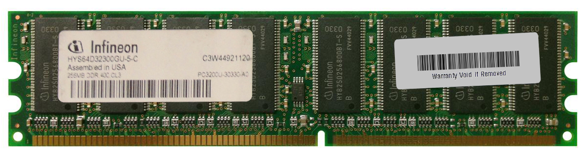 HYS64D32300GU-5-C Infineon 256MB PC3200 DDR-400MHz non-ECC Unbuffered CL3 184-Pin DIMM Single Rank Memory Module