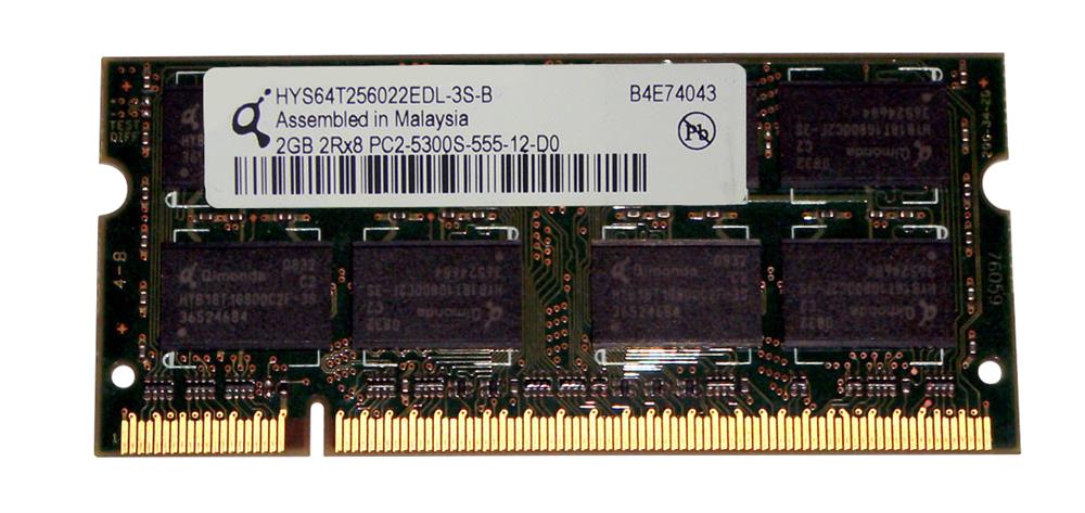 HYS64T256022EDL-3S-B Qimonda 2GB PC2-5300 667MHz non-ECC Unbuffered CL5 200-Pin SoDimm Dual Rank Memory Module