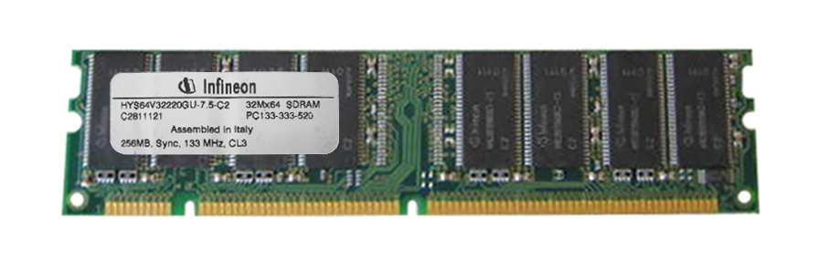 HYS64V32220GU-7.5-C2 Infineon 256MB PC133 133MHz non-ECC Unbuffered CL3 168-Pin DIMM Memory Module