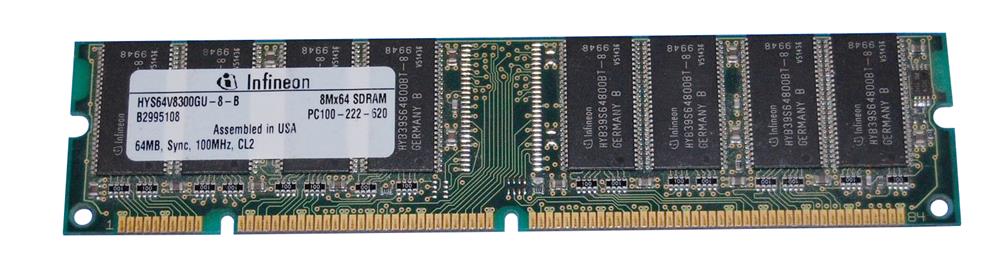 HYS64V8300GU-8-B Infineon 64MB PC100 100MHz non-ECC Unbuffered CL2 168-Pin DIMM Memory Module