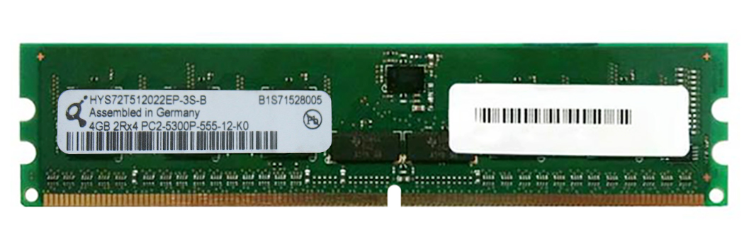 HYS72T512022EP-3S-B Qimonda 4GB PC2-5300 DDR2-667MHz ECC Registered CL5 240-Pin DIMM Dual Rank Memory Module