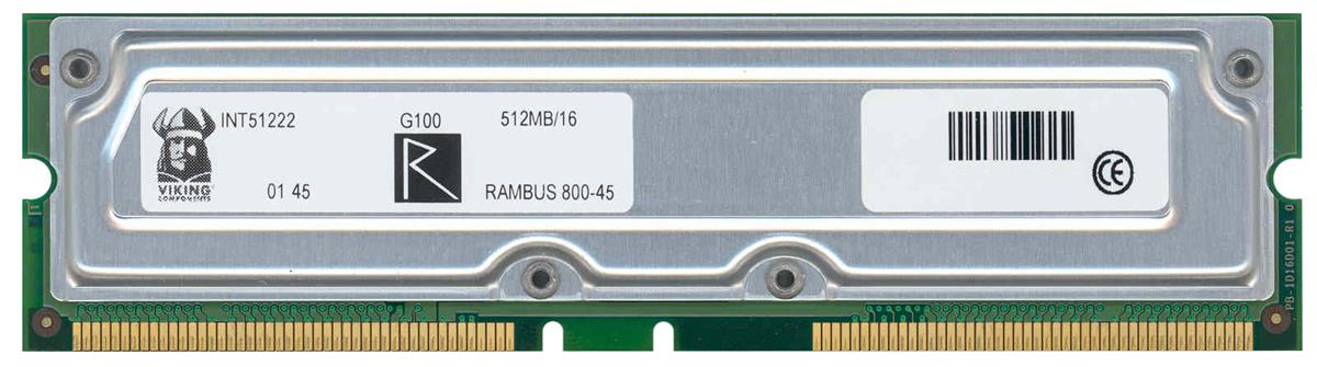 INT51222 Viking 512MB PC800 800MHz 45ns non-ECC 184-Pin RDRAM RIMM Memory Module