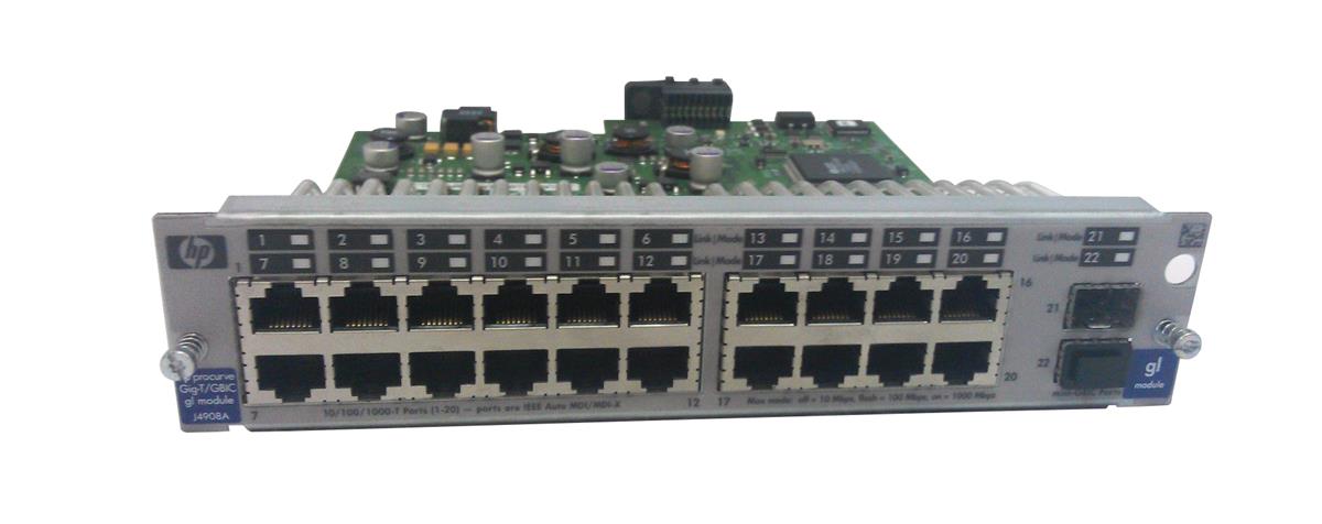 J4908A#ABA HP ProCurve 4100GL 20-Ports 1000Base-T 2 x SFP (Mini-GBIC) GigaBit Ethernet Switch Expansion Module (Refurbished)