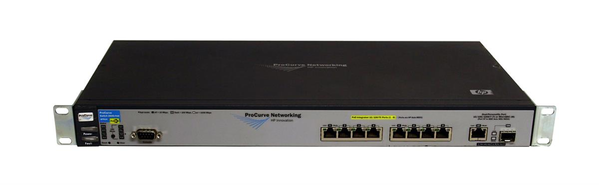 J8762A-RFB HP ProCurve 2600-8-PWR 8-Ports 10/100Base-TX RJ-45 PoE Auto-sensing Manageable Layer3 Rack-mountable 1U Ethernet Switch with 1x Shared SFP Port (Refurbished)