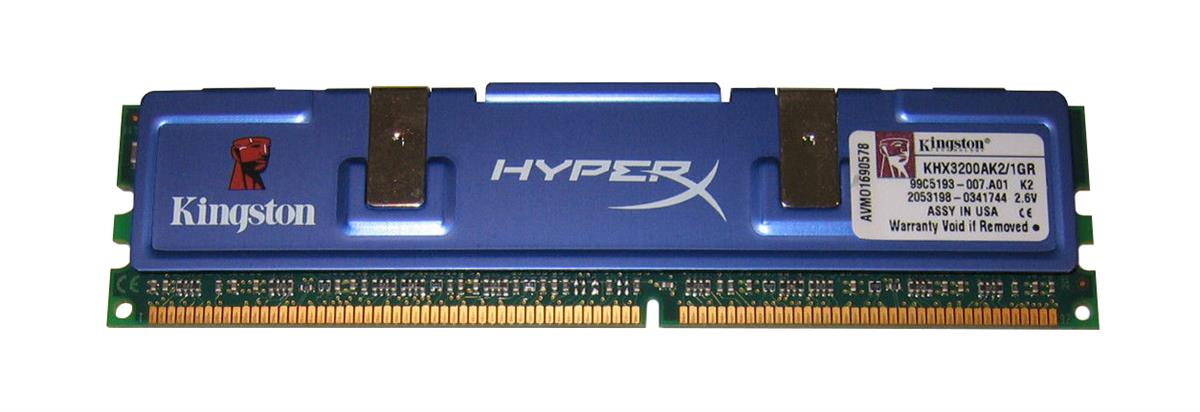 KHX3200AK2/1GR Kingston 1GB Kit (2 X 512MB) PC3200 DDR-400MHz non-ECC Unbuffered CL2 184-Pin DIMM Memory