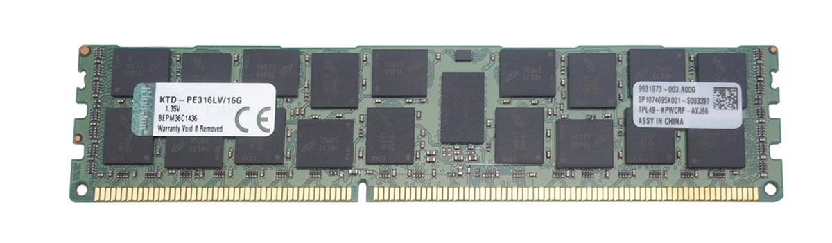 KTD-PE316LV/16G Kingston 16GB PC3-12800 DDR3-1600MHz ECC Registered CL11 240-Pin DIMM 1.35V Low Voltage Memory Module