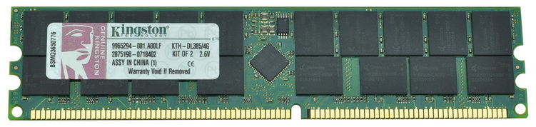 KTH-DL385/4G Kingston 4GB Kit (2 X 2GB) PC3200 DDR-400MHz Registered ECC CL3 184-Pin DIMM 2.5V Dual Rank Memory for HP/Compaq 379300-B21, EA836AA, PP656A
