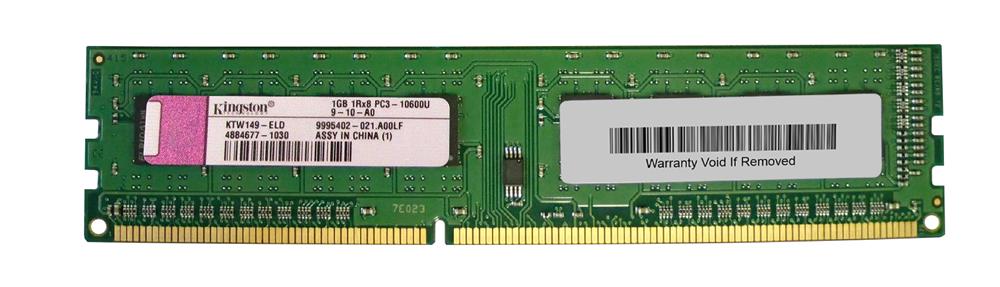 KTW149-ELD Kingston 1GB PC3-10600 DDR3-1333MHz non-ECC Unbuffered CL9 240-Pin DIMM Single Rank Memory Module