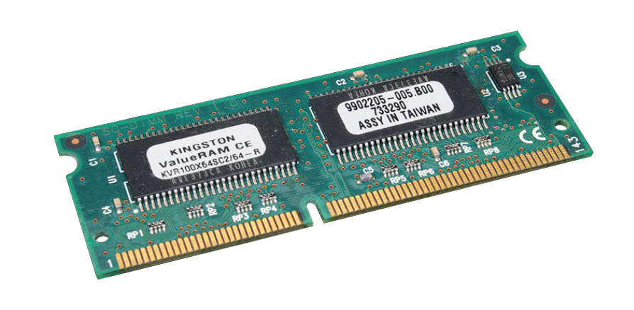 KVR100X64SC2/64 Kingston 64MB PC100 100MHz non-ECC Unbuffered CL2 144-Pin SoDimm Memory Module