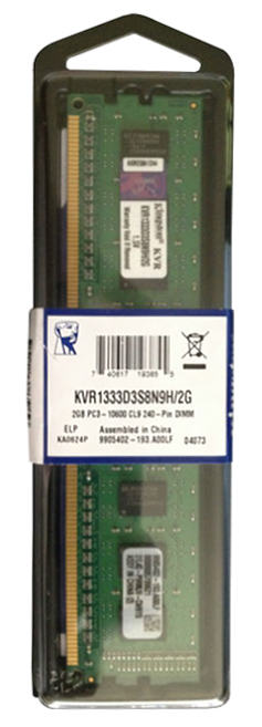 KVR1333D3S8N9H/2G Kingston 2GB PC3-10600 DDR3-1333MHz non-ECC Unbuffered CL9 240-Pin DIMM Single Rank Memory Module (STD Height 30mm)