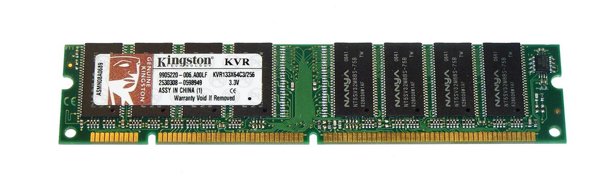 KVR133X64C3/256 Kingston 256MB PC133 133MHz non-ECC Unbuffered CL3 168-Pin DIMM Memory Module