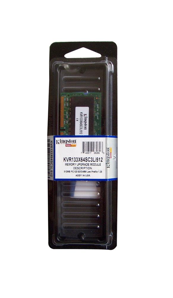 KVR133X64SC3L/512 Kingston 512MB PC133 133MHz non-ECC Unbuffered CL3 144-Pin Low Profile SoDimm Memory Module