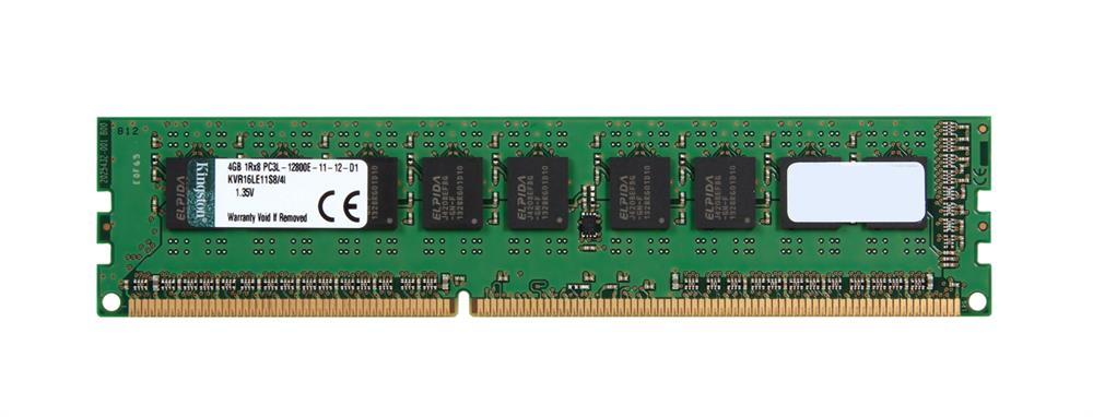 KVR16LE11S8/4I Kingston 4GB PC3-12800 DDR3-1600MHz ECC Unbuffered CL11 240-Pin DIMM 1.35V Low Voltage Single Rank x8 Memory Module w/TS (Intel Certified)