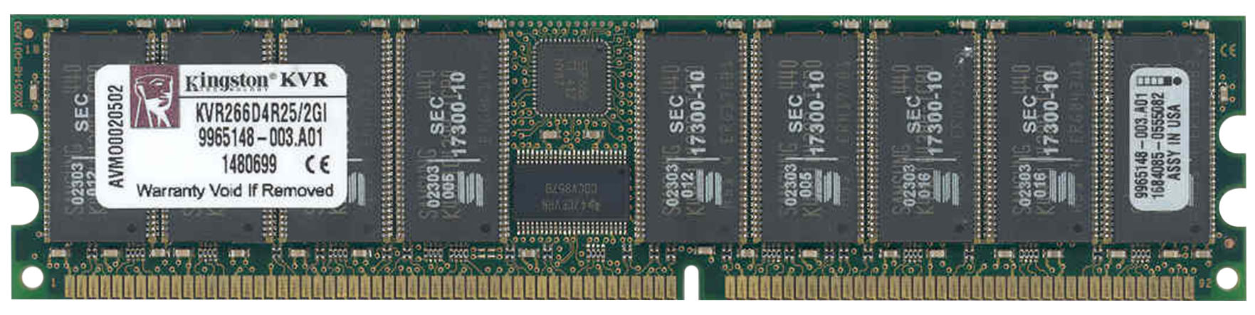KVR266D4R25/2GI Kingston 2GB PC2100 DDR-266MHz Registered ECC CL2.5 184-Pin DIMM 2.5V Dual Rank Memory Module (Intel validated)