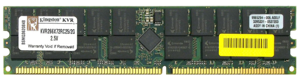 KVR266X72RC25L/2G Kingston 2GB PC2100 DDR-266MHz Registered ECC CL2.5 184-Pin DIMM 2.5V Dual Rank Memory Module