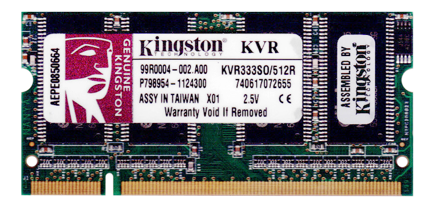 KVR333SO/512R Kingston 512MB PC2700 DDR-333MHz non-ECC Unbuffered CL2.5 200-Pin SoDimm Memory Module