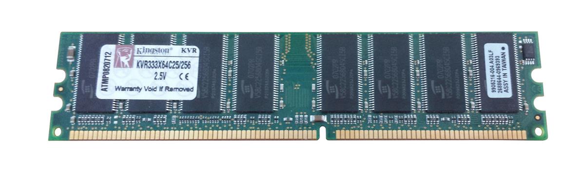 KVR333X64C25/256 Kingston 256MB PC2700 DDR-333MHz non-ECC Unbuffered CL2.5 184-Pin DIMM 2.5V Memory Module