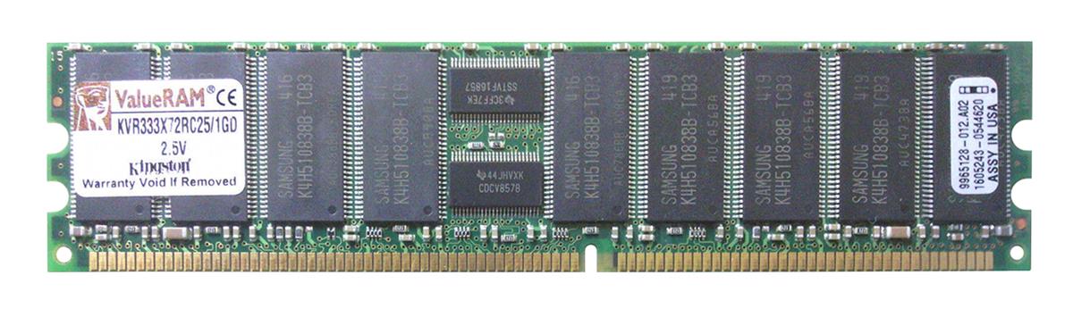 KVR333X72RC25/1GD Kingston 1GB PC2700 DDR-333MHz Registered ECC CL2.5 184-Pin DIMM 2.5V Dual Rank Memory Module