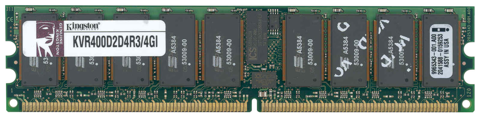 KVR400D2D4R3/4GI Kingston 4GB PC2-3200 DDR2-400MHz ECC Registered CL3 240-Pin DIMM Dual Rank Memory Module