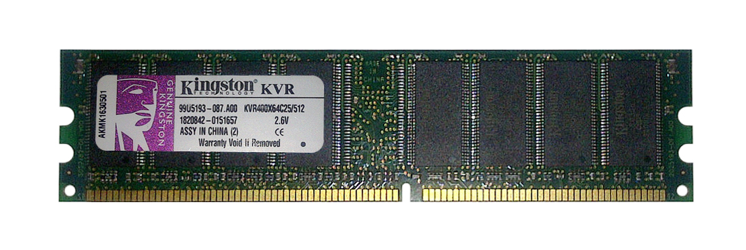 KVR400X64C25/512 Kingston 512MB PC3200 DDR-400MHz non-ECC Unbuffered CL3 184-Pin DIMM Memory Module