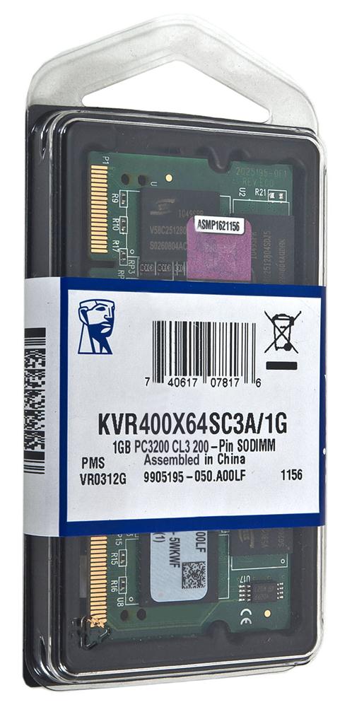 KVR400X64SC3A/1G Kingston 1GB PC3200 DDR-400MHz non-ECC Unbuffered CL3 200-Pin SoDimm Memory Module
