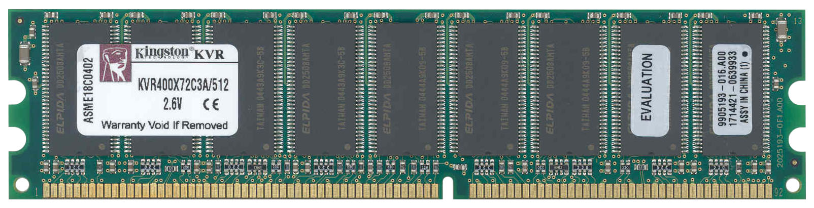 KVR400X72C3A/512 Kingston 512MB PC3200 DDR-400MHz ECC Unbuffered CL3 184-Pin DIMM Memory Module