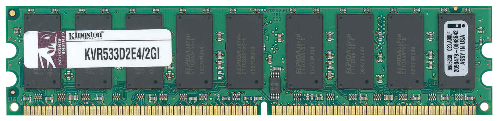 KVR533D2E4/2GI Kingston 2GB PC2-4200 DDR2-533MHz ECC Unbuffered CL4 240-Pin DIMM Dual Rank Memory Module (Intel Validated)