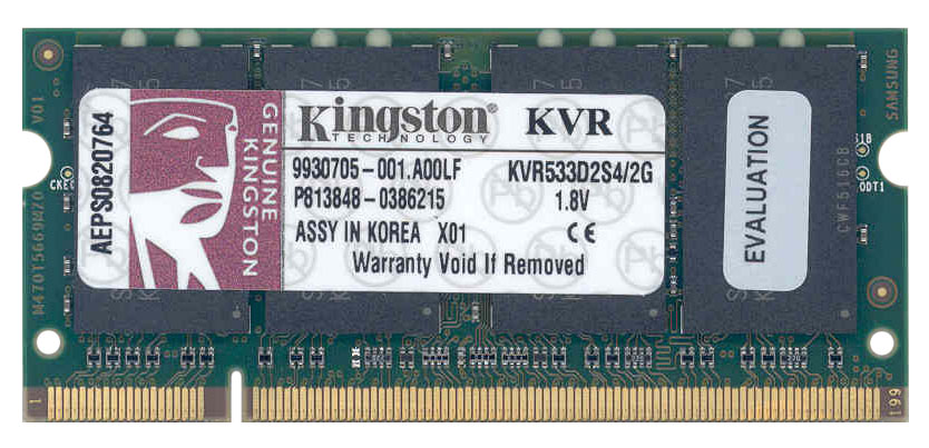 KVR533D2S4/2G Kingston 2GB PC2-4200 DDR2-533MHz non-ECC Unbuffered CL4 200-Pin SoDimm Memory Module