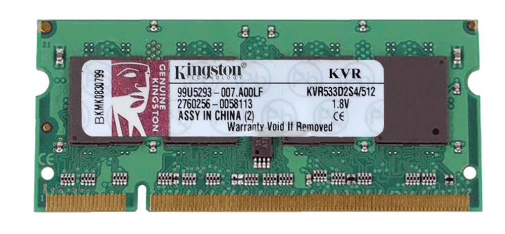 KVR533D2S4/512 Kingston 512MB PC2-4200 DDR2-533MHz non-ECC Unbuffered CL4 200-Pin SoDimm Memory Module