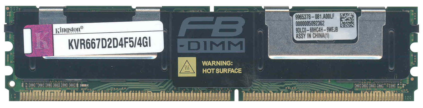 KVR667D2D4F5/4GI Kingston 4GB PC2-5300 DDR2-667MHz ECC Fully Buffered CL5 240-Pin DIMM Dual Rank x4 Memory Module (Intel Validated)