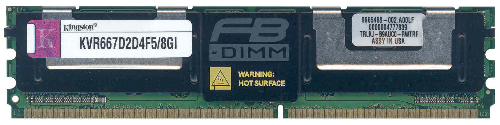 KVR667D2D4F5/8GI Kingston 8GB PC2-5300 DDR2-667MHz ECC Fully Buffered CL5 240-Pin DIMM Dual Rank x4 Memory Module (Intel Validated)