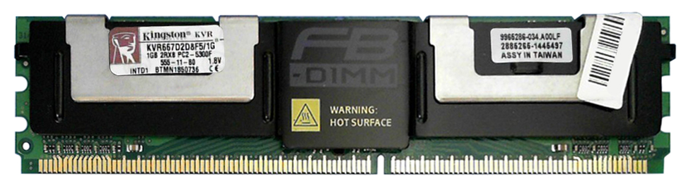 KVR667D2D8F5/1G Kingston 1GB PC2-5300 DDR2-667MHz ECC Fully Buffered CL5 240-Pin DIMM Dual Rank Memory Module