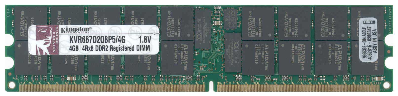 KVR667D2Q8P5/4G Kingston 4GB PC2-5300 DDR2-667MHz ECC Registered CL5 240-Pin DIMM Quad Rank x8 Memory Module