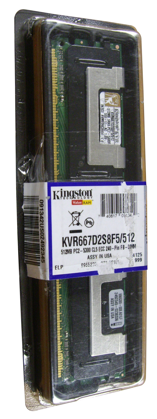 KVR667D2S8F5/512 Kingston 512MB PC2-5300 DDR2-667MHz ECC Fully Buffered CL5 240-Pin DIMM Single Rank x8 Memory Module