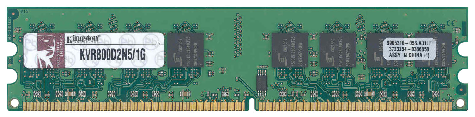 KVR800D2N5/1G Kingston 1GB PC2-6400 DDR2-800MHz non-ECC Unbuffered CL5 240-Pin DIMM Dual Rank Memory Module