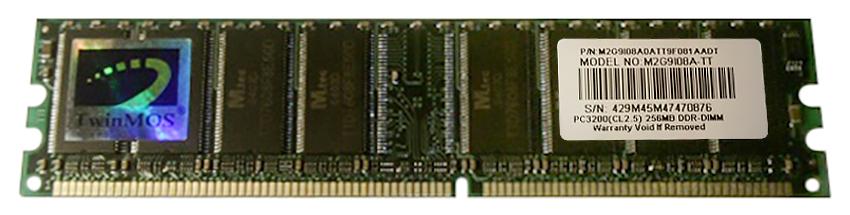 M2G9108A-TT Twinmos 256MB PC3200 DDR-400MHz non-ECC Unbuffered CL3 184-Pin DIMM Memory Module