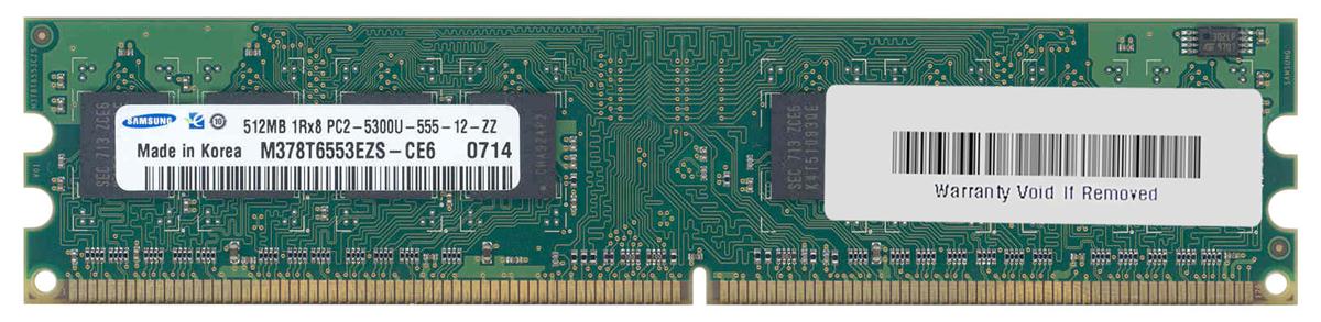 M378T6553EZS-CE6 Samsung 512MB PC2-5300 DDR2-667MHz non-ECC Unbuffered CL5 240-Pin DIMM Single Rank Memory Module