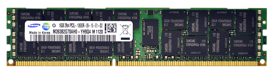 M393B2G70AH0-YH9 Samsung 16GB PC3-10600 DDR3-1333MHz ECC Registered CL9 240-Pin DIMM 1.35V Low Voltage Dual Rank Memory Module