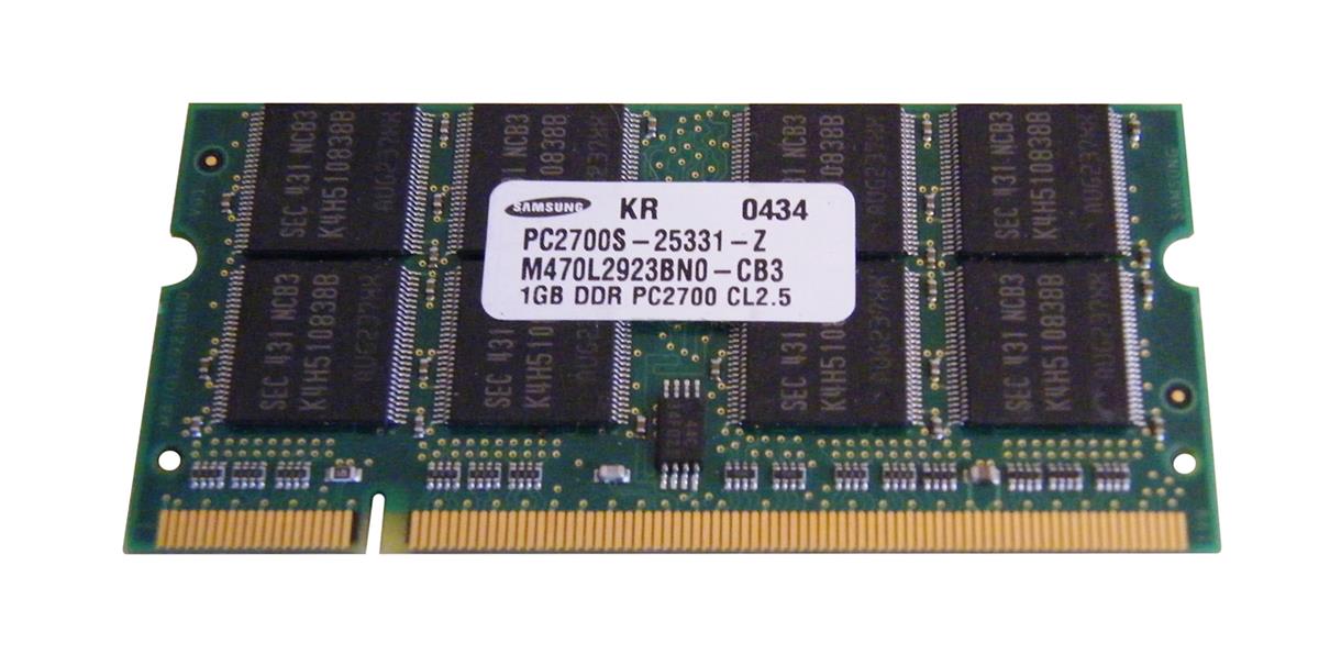 M470L2923BN0-CB3 Samsung 1GB PC2700 DDR-333MHz non-ECC Unbuffered CL2.5 200-Pin SoDimm Memory Module