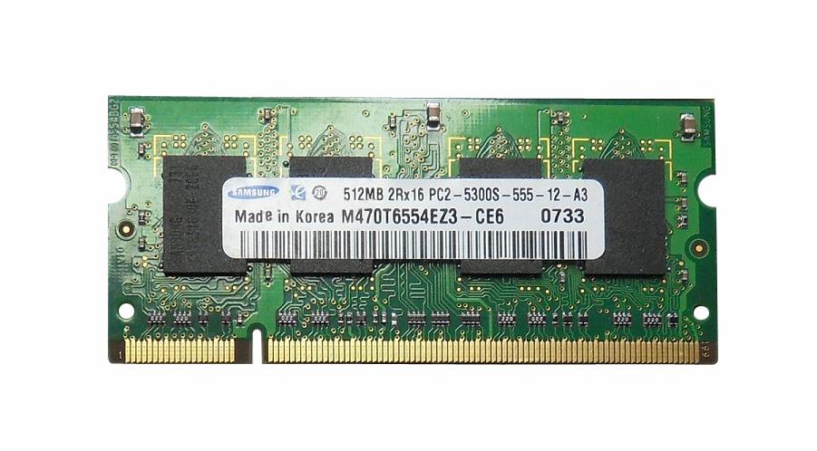 M470T6554EZ3-CE6 Samsung 512MB PC2-5300 DDR2-667 non-ECC Unbuffered CL5 SoDimm Dual Rank Memory Module