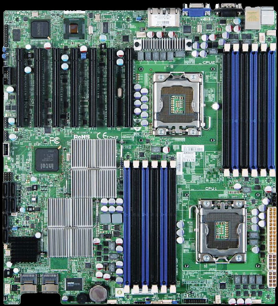 MBD-X8DTH-6-B SuperMicro X8DTH-6 Dual Socket LGA 1366 Intel 5520 Chipset Intel Xeon 5600/5500 Series Processors Support DDR3 12x DIMM 6x SATA2 3.0Gb/s Extended-ATX Server Motherboard (Refurbished)
