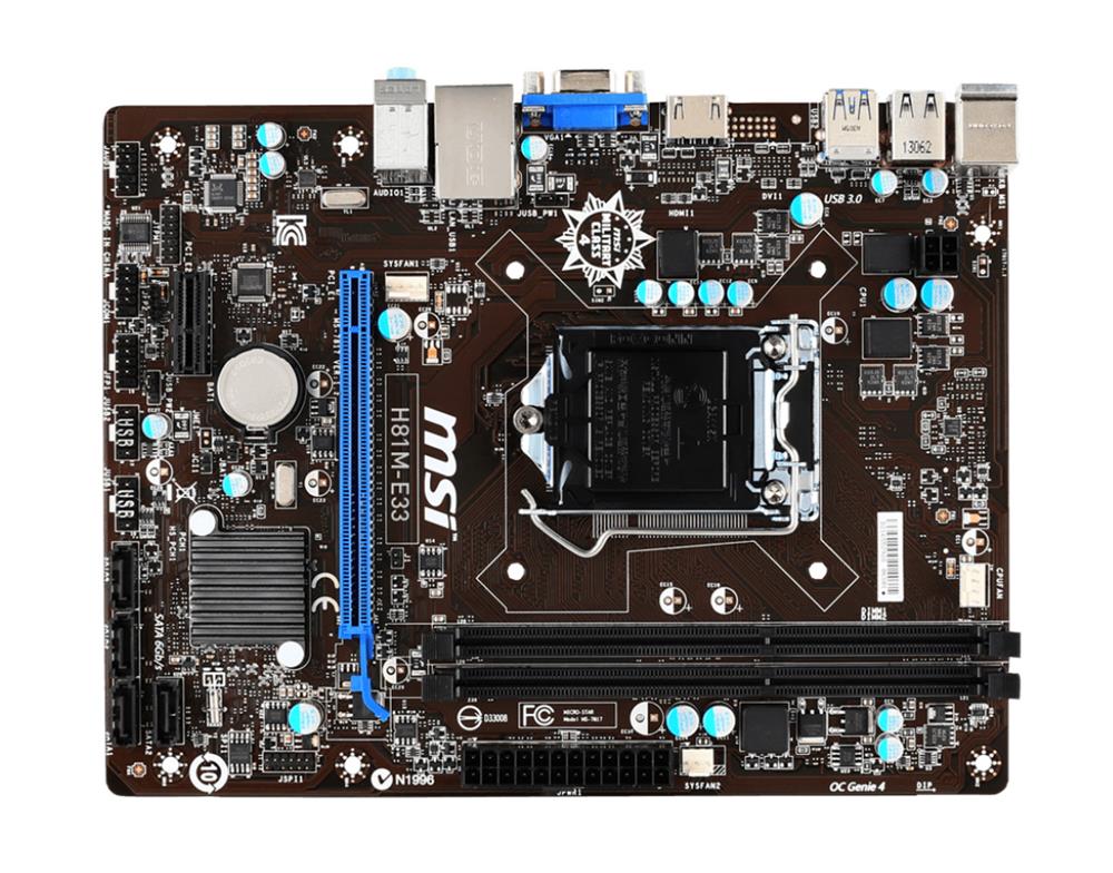 MBH81M33 MSI H81M-E33 Socket LGA 1150 Intel H81 Chipset Intel Core i7/ i5 / i3 / Pentium / Celeron Processors Support DDR3 2x DIMM 2x SATA 3.0Gb/s Micro-ATX Motherboard (Refurbished)