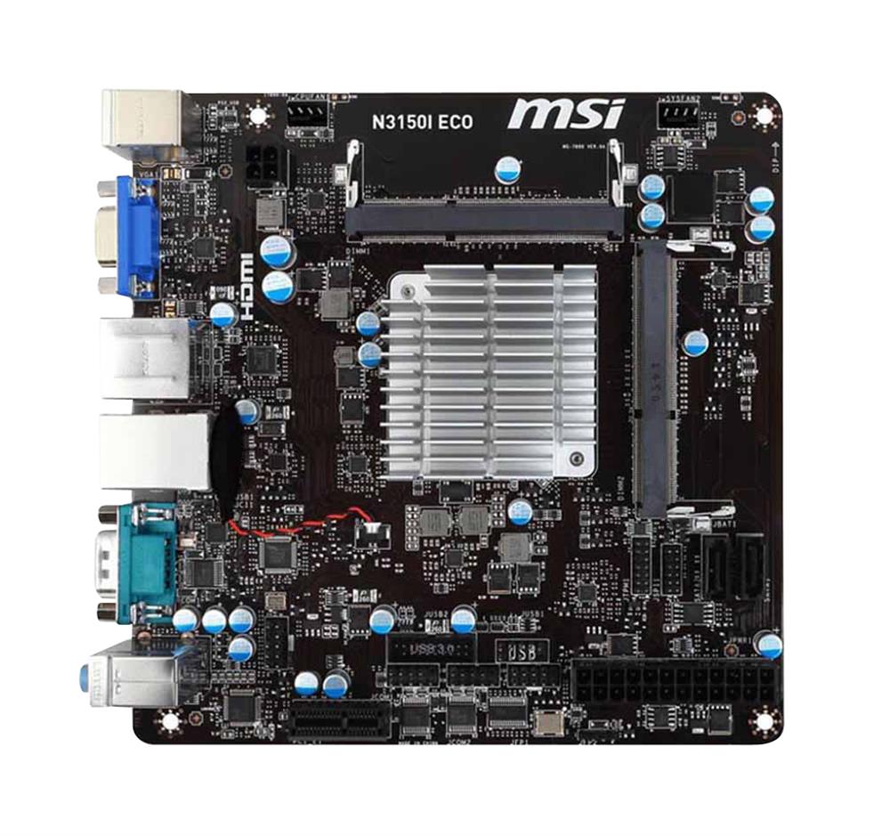 MBN3150EC MSI N3050i Eco Intel Celeron N3050 Processors Support DDR3 2x DIMM 2x SATA3 6.0Gb/s Mini-ITX Motherboard (Refurbished)