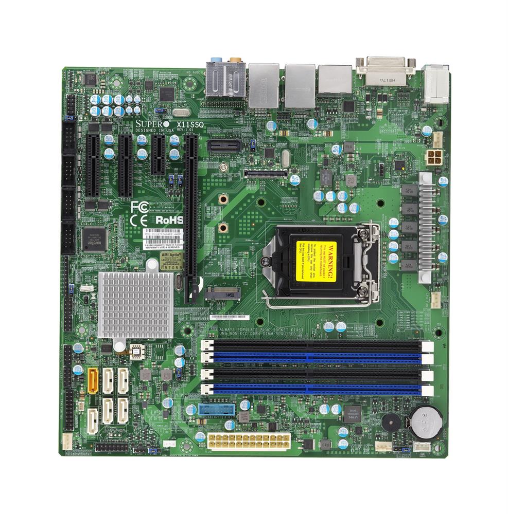 MBX11SSQB SuperMicro X11SSQ Socket LGA 1151 Intel Q170 Express Chipset Core i3 / i5 / i7 7th/6th Generation Intel Pentium / Celeron Processors Support DDR4 4x DIMM 6x SATA3 6.0Gb/s Micro-ATX Motherboard (Refurbished)