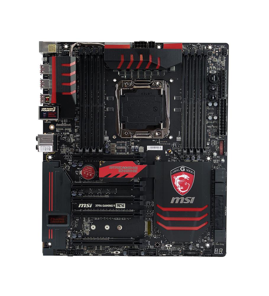 MBX99AACK MSI X99A GAMING 9 ACK Socket LGA 2011-3 Intel X99 Express Chipset Core i7 Extreme Edition Processors Support DDR4 8x DIMM 10x SATA 6.0Gb/s Extended-ATX Motherboard (Refurbished)