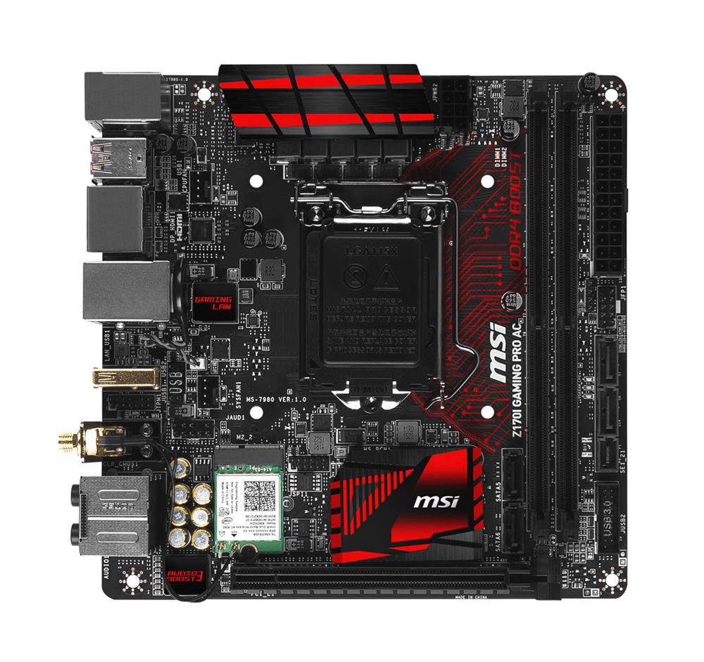 MBZ17IGPA MSI Z170I GAMING PRO AC Socket LGA 1151 Intel Z170 Express Chipset 6th Generation Core i7 / i5 / i3 / Pentium / Celeron Processors Support DDR4 2x DIMM 4x SATA 6.0Gb/s Mini-ITX Motherboard (Refurbished)