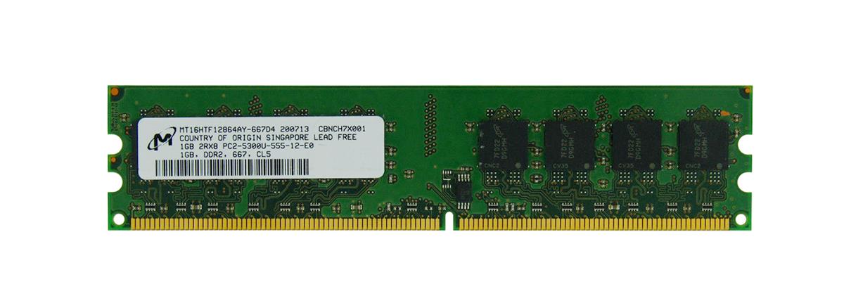 MT16HTF12864AY-667 Micron 1GB PC2-5300 DDR2-667MHz non-ECC Unbuffered CL5 240-Pin DIMM Dual Rank Memory Module