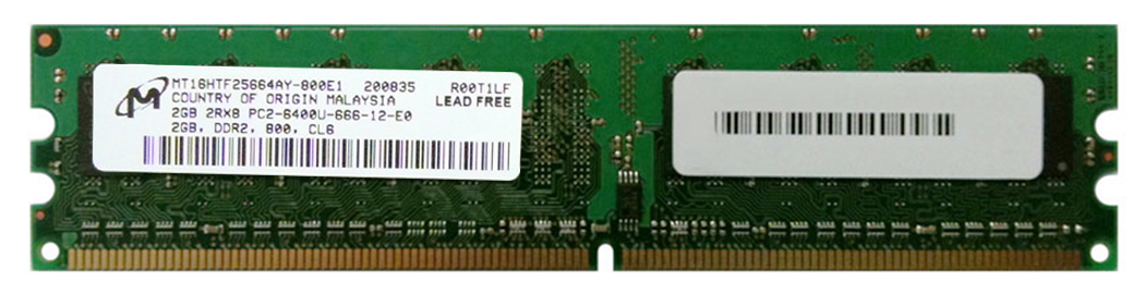 MT16HTF25664AY-800 Micron 2GB PC2-6400 DDR2-800MHz non-ECC Unbuffered CL6 240-Pin DIMM Dual Rank Memory Module